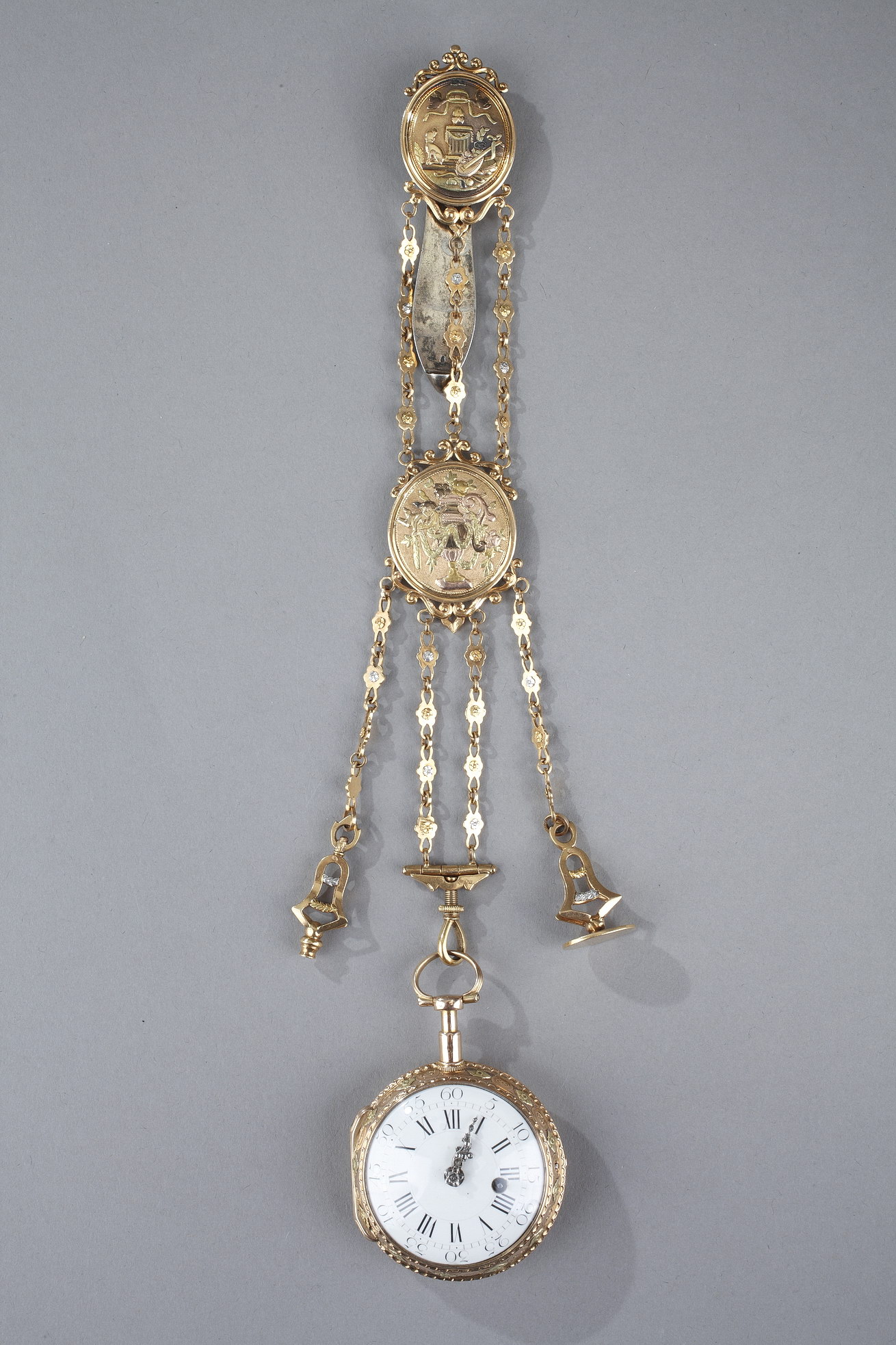 18TH CENTURY  CHATELAINE AND GOLD WATCH, FRENCH CRAFSTMANSHIP